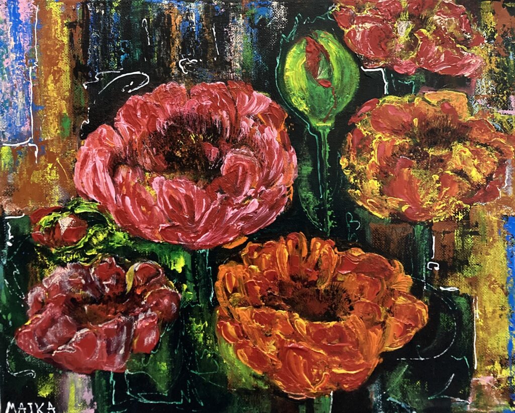 Acrylic painting about blooming flowers