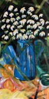 Acrylic painting of grandma's blue pot with white flowers created by M Tushishvili